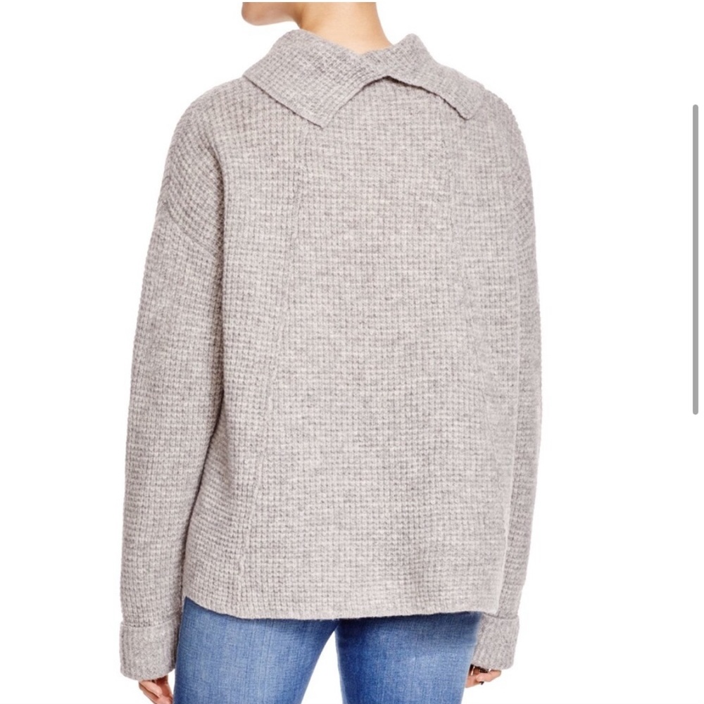 Free People Chunky Oversized Grey Waffle Knit Turtleneck Sweater Wool Cowl Large - Picture 2 of 10